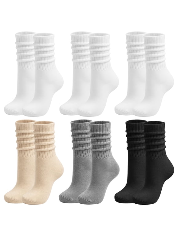 6 Pairs Women’s Crew Ankle Slouch Socks, 3-in-1 Soft & Breathable Scrunch Design for US Size 5.5-9