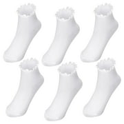 BOCAOYING 6 Pairs Women's Ruffle Socks, Turn-Cuff Casual Crew Socks, Super Soft Breathable Ankle Socks, Cotton Frilly Sock for Women Girl(White)