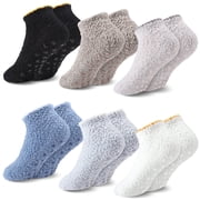 Bocaoying 6 Paris Slipper Socks for Women with Grippers, Non Slip Fuzzy Socks with Grips, Cozy Soft Fluffy Socks for Women Home Hospital and Travel, US Size 5.5-8.5