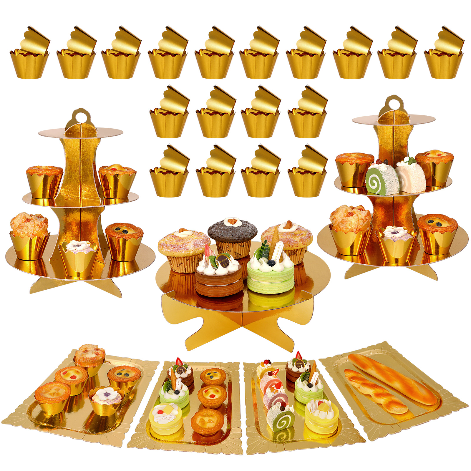 BalsaCircle 15.5" Gold Metal Beaded Cake Stand Wedding Cake Holder