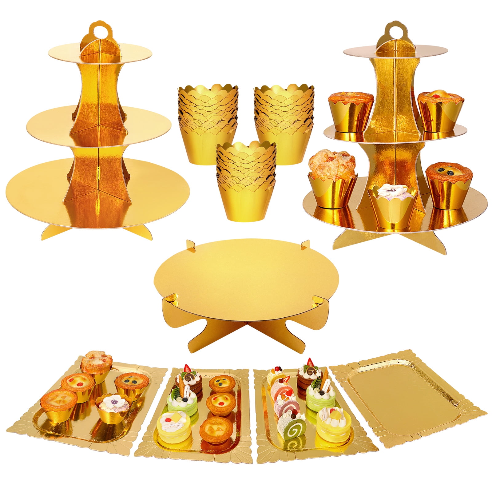 Bocaoying 67 Pcs Cardboard Cake Stand, Gold Dessert Cake Display Stand