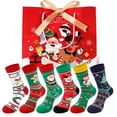 thumbnail image 1 of Bocaoying 6Pairs Christmas Fuzzy Socks for Women, Winter Warm Cosy Holiday Slipper Socks with Gift Bag, Warm Thick Thermal Soft  Socks for Women Indoor Warming Christmas Gifts, 1 of 7