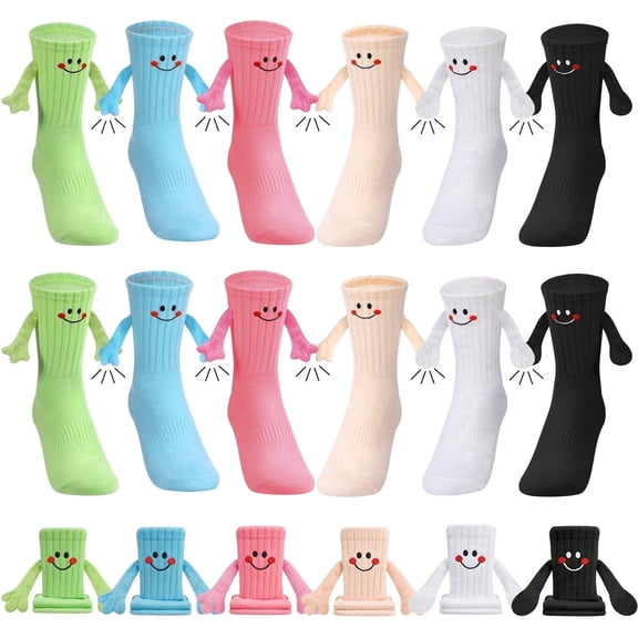 Bocaoying 6Pairs Funny & Crazy Silly Socks, Magnetic Hand Holding Socks, Funny Couple Silly Socks forWomen Girls,Birthday Anniversaries Men Women Friends