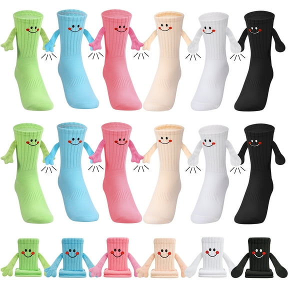 Bocaoying 6 Pairs Magnetic Holding Hands Socks, Funny Magnetic Suction Couple Socks, Adorable Matching Novelty Women Men Socks Couple for Gifts Christmas Sock