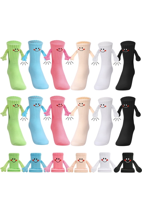 6 Pairs Magnetic Holding Hands Socks, Funny Magnetic Suction Couple Socks, Adorable Matching Novelty Women Men Socks Couple for Gifts Christmas Sock