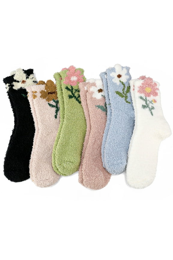 6Pairs Womens Fuzzy Socks, Winter Printed Warm Socks, Soft Cozy Fluffy Slipper Socks, Winter Thick Warm Plush Sleeping