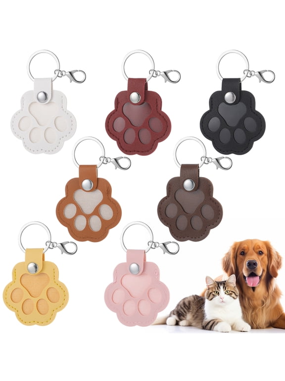 7 Pack Pet Memory Keychains, Leather Paw Print Fur Keepsake for Dog Cat, Memorial Gifts for Loss, Multicolor, 2.3"x3.5"