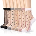 thumbnail image 1 of Bocaoying 7 Pairs Sheer Socks for Women, Nylon Mesh Ankle Fancy Socks with Reinforced Heel and Toe, Breathable Dress Socks for Women, Size 5-9, Beige/Black/Gray/Pink/White, 1 of 8