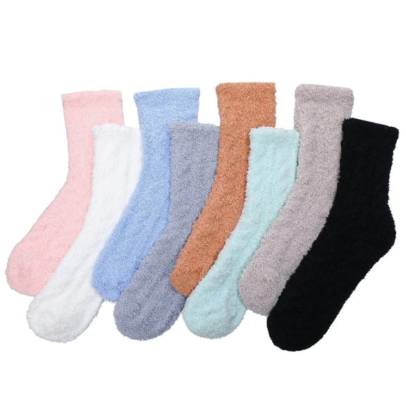 Bocaoying 8 Pair Fuzzy Socks for Women,Soft Warm Floor Coral Fleece Sock,Premium Microfiber Plush Slipper Sock for Sleeping,Lounging and Gifts,Size 5-9, Black/White/Grey/Pink/ Blue/Khaki/Green/Brown