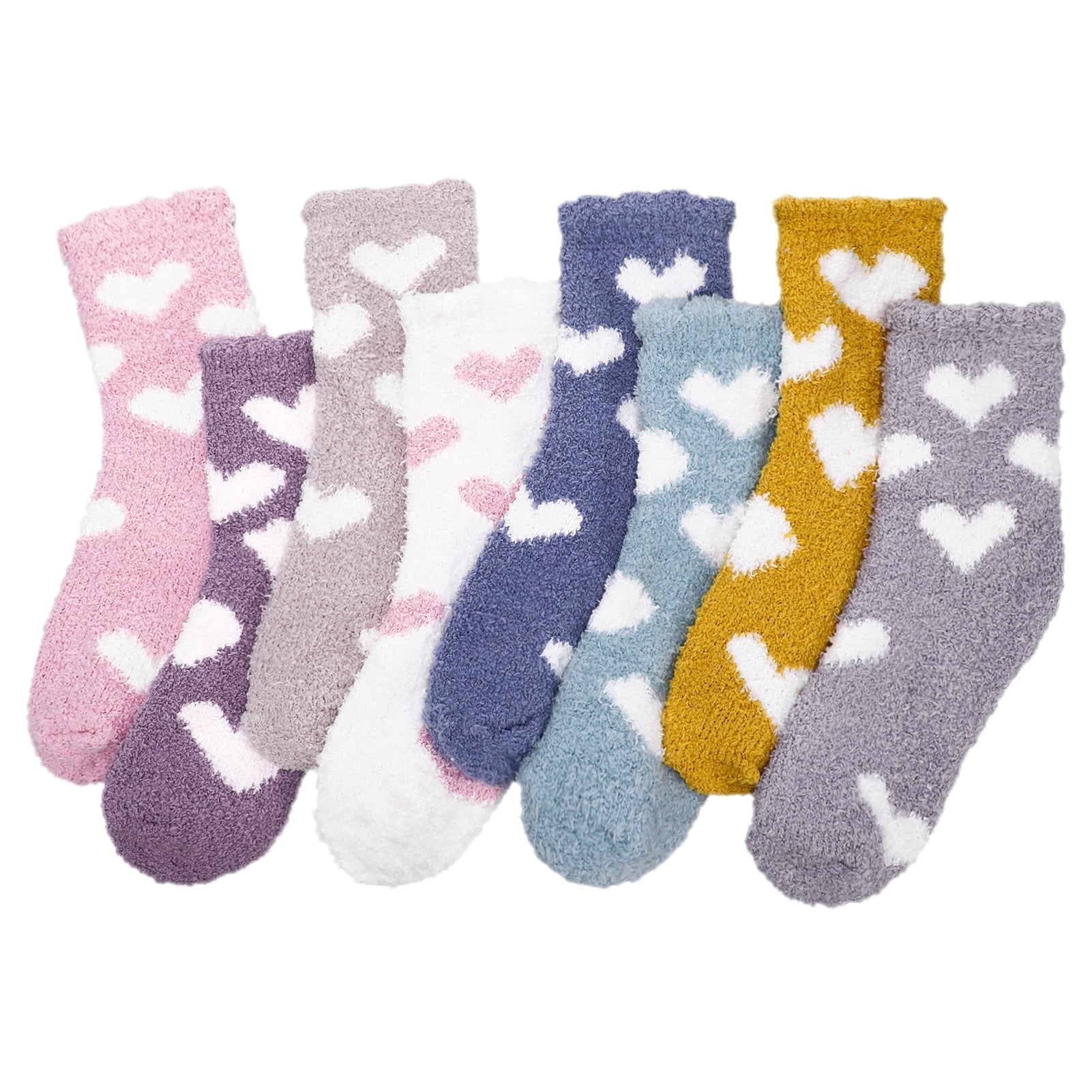 8 Pair Women's Fuzzy Socks, Plush Slipper Socks for Women, Cute MultiColor Holiday Socks, Soft Warm Premium Microfiber Heart Design Socks for Sleeping, Lounging and Gifts, Size 6-10