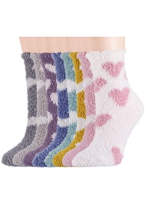 8 Pair Women's Fuzzy Socks, Plush Slipper Socks for Women, Cute MultiColor Holiday Socks, Soft Warm Premium Microfiber Heart Design Socks for Sleeping, Lounging and Gifts, Size 6-10