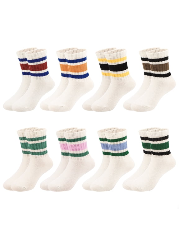 8 Pairs Baby Socks with Grips, Non-Slip Toddler Crew Socks, Cute Newborn Cotton Socks, Retro Stripes Mid-Calf Infant Socks, Soft Children Kids Socks for Girls Boys (For 1-3T)