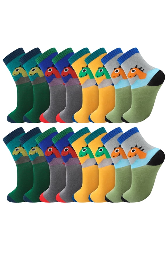 8 Pairs Boys Cotton Socks with Cute Dinosaur Pattern, 4 Style Boy Crew Socks, Breathable Funny Novelty Socks for Boys Kids 3-12 Year Old