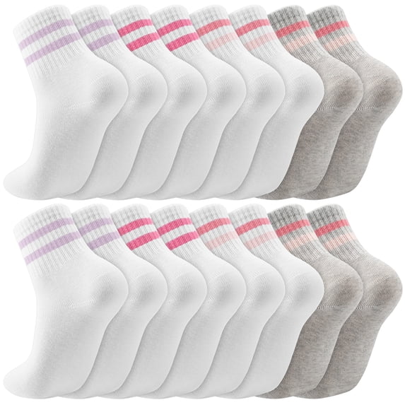 Bocaoying 8 Pairs Girl Crew Athletic Socks, Cotton Socks with Multicolor Stripe Patterns for Kids Running Sport Indoor Outdoor