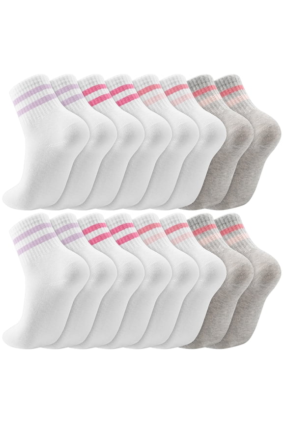 8 Pairs Girl Crew Athletic Socks, Cotton Socks with Multicolor Stripe Patterns for Kids Running Sport Indoor Outdoor