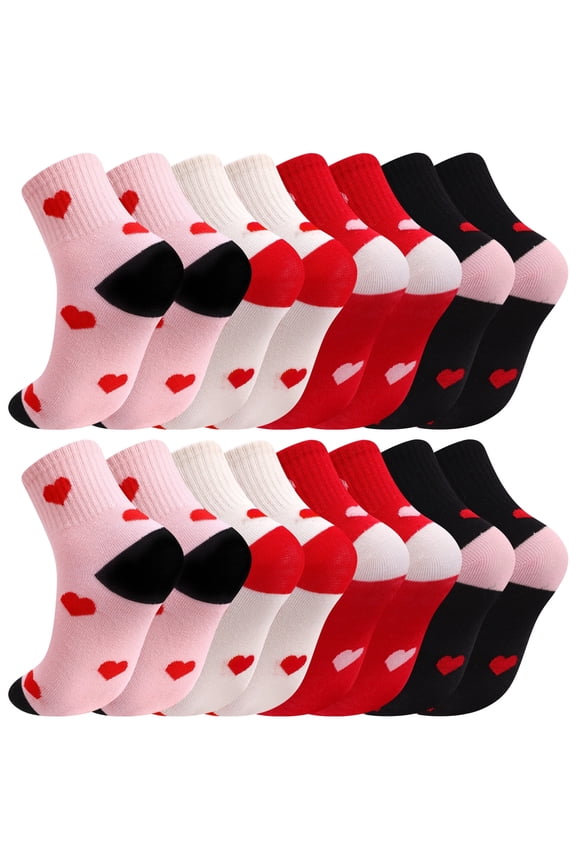 8 Pairs Girl Crew Athletic Socks, Cotton Socks with Retro Hearts Cartoon Patterns for Kids Running Sport Indoor Outdoor