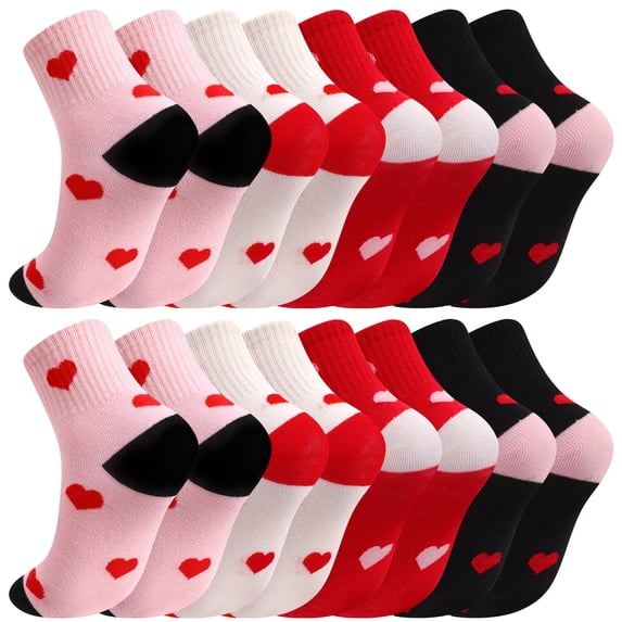 Bocaoying 8 Pairs Girl Crew Athletic Socks, Cotton Socks with Retro Hearts Cartoon Patterns for Kids Running Sport Indoor Outdoor