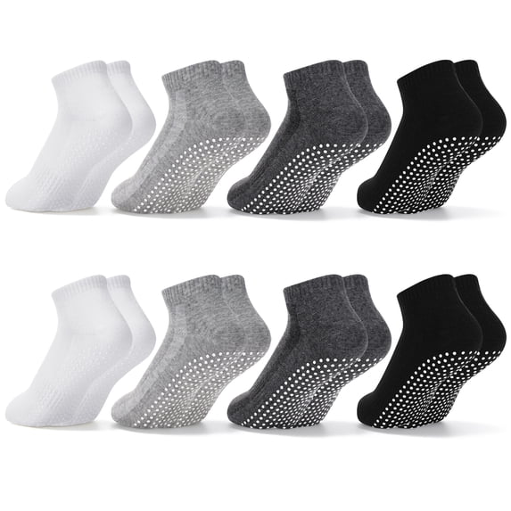 Bocaoying 8 Pairs Non Slip Socks with Grip, Anti Slip Socks with Cushion, Full Toe Ankle Fall Prevention Socks with Grip, Non Skid Socks for Yoga,Pilates,Dance,Ballet, 4 Colors Unisex