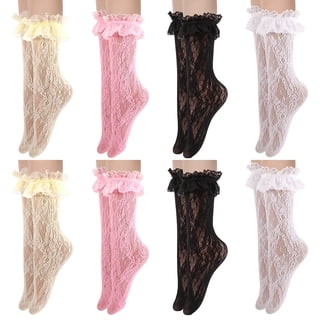 Bocaoying 8 Pairs Women Lace Ruffle Socks, Sheer Nylon Frilly Ankle Socks, Sweet Breathable Lettuce Socks for Lolita, Mary Janes (US 5-8)