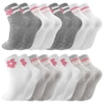 thumbnail image 1 of Bocaoying Girls Cotton Athletic Crew Socks, Retro Stripes & Flower Patterns, 8 Pairs, Ages 6-12, 1 of 7