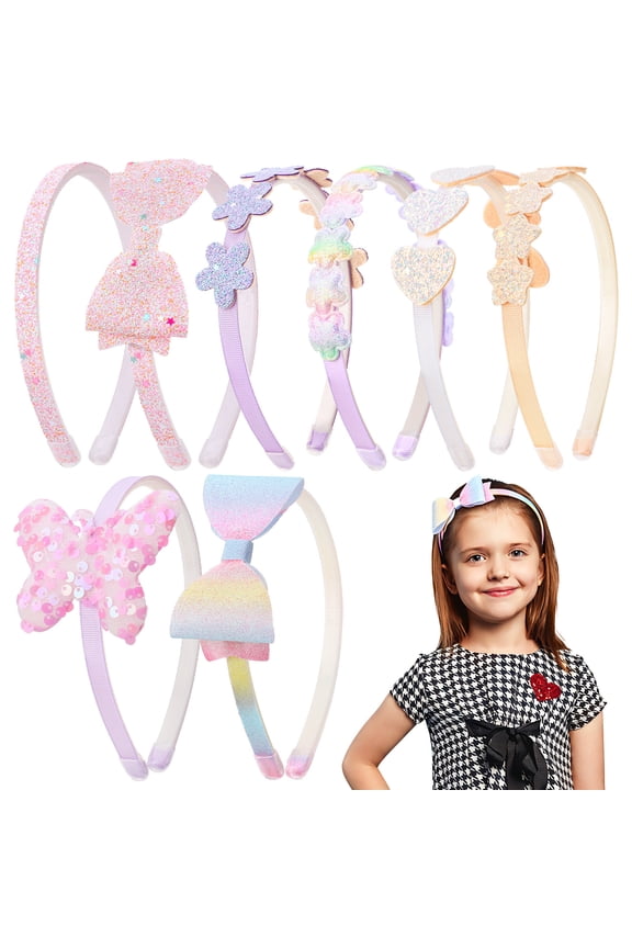 8 Pcs Toddler Girl Glitter Headbands, Pink Sparkly Bow Hair Accessories for Kids