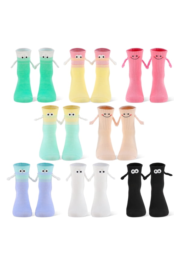 8Pairs Magnetic Hand Holding Socks, Funny Couple Silly Socks, Funny & Crazy Silly Socks for Women, Girls,Birthday Anniversaries Men Women Friends