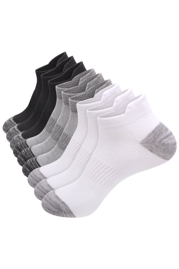 9 Pairs Low Cut Ankle Socks for Men, Cushioned Running Cotton Socks, Non Slip No Show Socks, Breathable Sport Socks, Comfortable Liner Athletic Socks (Size 7-11.5)