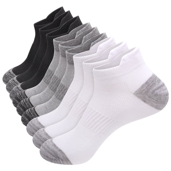 Bocaoying 9 Pairs Low Cut Ankle Socks for Men, Cushioned Running Cotton Socks, Non Slip No Show Socks, Breathable Sport Socks, Comfortable Liner Athletic Socks (Size 7-11.5)