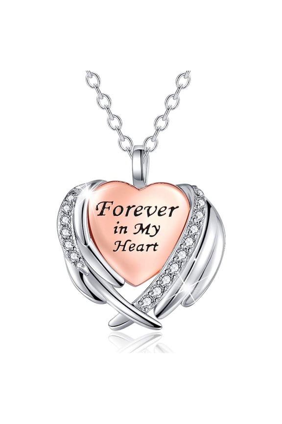 Alloy Urn Necklace for Ashes, Angel Wings Heart Cremation Jewelry, Unisex Vial Urn Memorial Locket with Stainless Steel Small Funnel and Needle for Loved Ones and Pets Memory