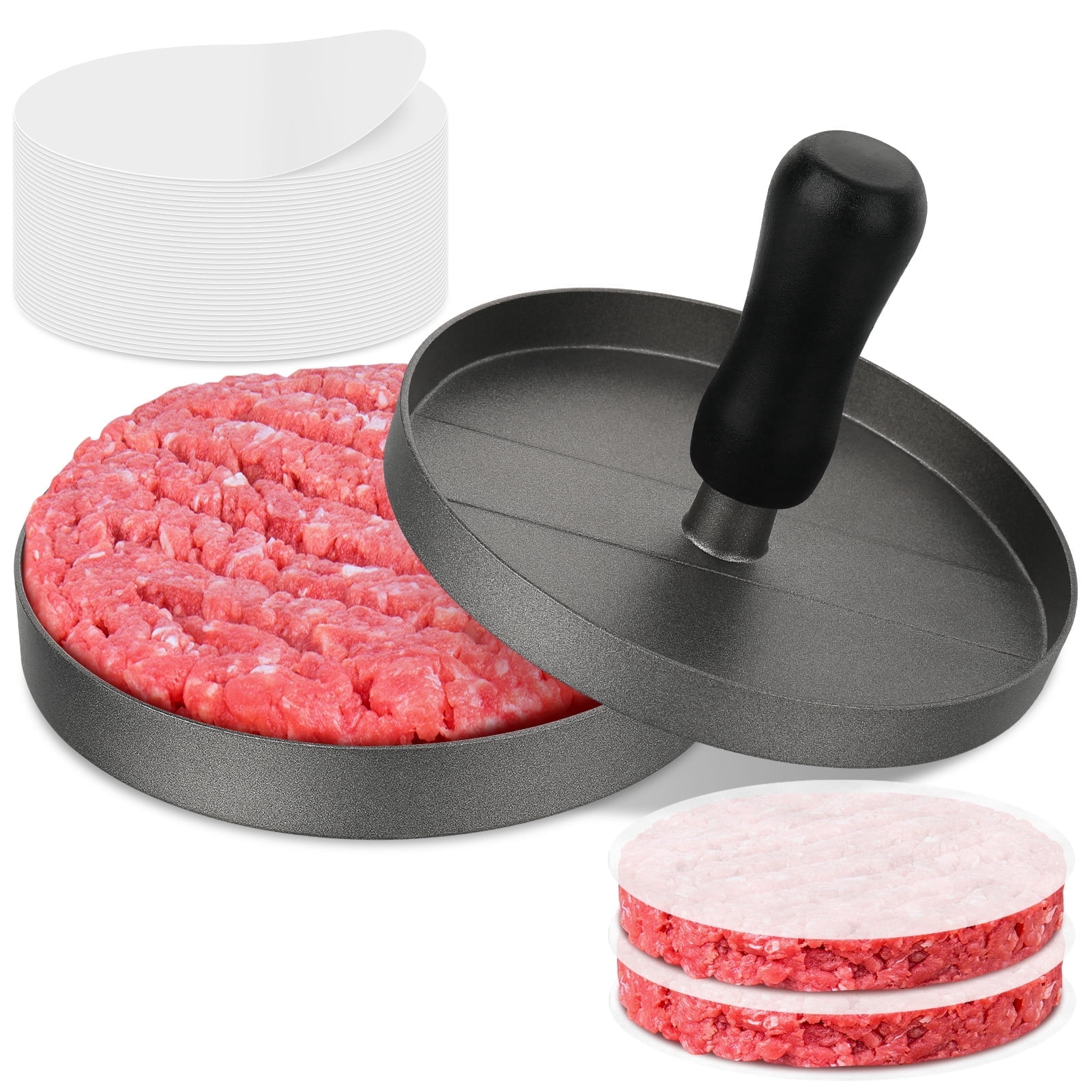 Bocaoying Burger Press 100 Patty Papers Set, Non-Stick Hamburger Mold, Meat Beef Cheese Veggie Burger Maker for Grill Griddle BBQ Barbecue