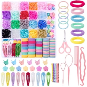 Bocaoying 1350 Elastic Hair Ties Set, Hair Accessories for Girl, Elastic Hair Rubber Bands Set 20 Colors with Organizer Box Cotton Baby Hair Ties, Hair Tail Tools, Rat Tail Comb, Butterfly Hair Clips