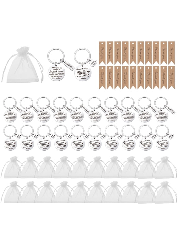 20 Sets Employee Appreciation Keychains Gifts, 60 Pcs Stainless Steel Thank You Keychains Bulk with Cards and Organza Bags,Thank you Gift for Coworkers, Caregivers, Staff, Sliver