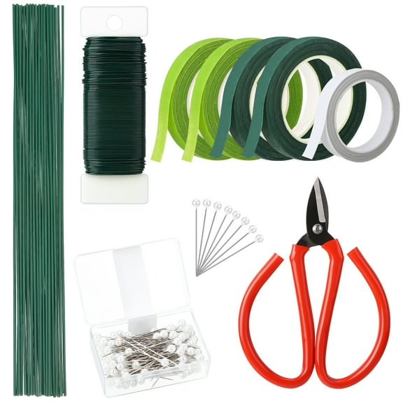 Bocaoying Floral Tape and Floral Wire Arrangement Tools Kit, Green Floral Tape with 100 Pcs Boutonniere Pins for Fresh Flowers, Wire Cutter for Bouquet Stem Wrap Florist, Wreath Making Supplies