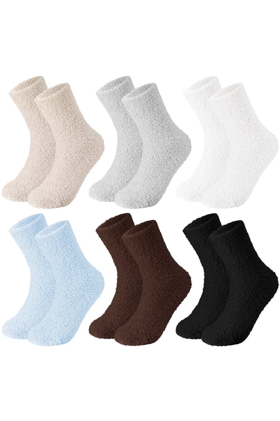 6 Pairs Fuzzy Socks for Women, Soft Fluffy Thermal Comfy Socks, Plush Cozy Winter Warm Luxurious Fabric Slipper Sleeping Socks for Women Cabin Home Indoor Casual