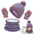 thumbnail image 1 of Bocaoying Girls Winter Hat Gloves Scarf Set, Kids Winter Beanie Hat Scarf Gloves Set, Toddler Warm Hats Beanie with Pom Knit Neck Warmer Gaiter Mittens Fleece Lined Set Aged 1-6, 1 of 7