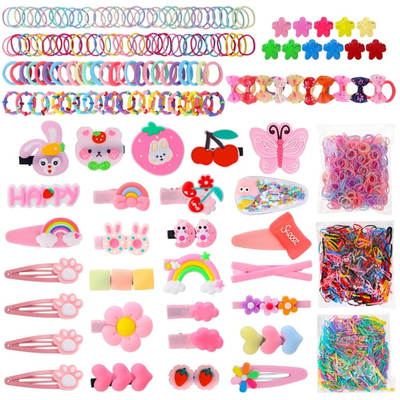 Bocaoying 2199 Pcs Hair Accessories Set For Girls, Candy Colors Hair Ties Hair Scrunchies, Elastic Ponytail Holders Rubber Band For Baby Kid, Cartoon Hair Clip / Band For Thick Hair & Thin