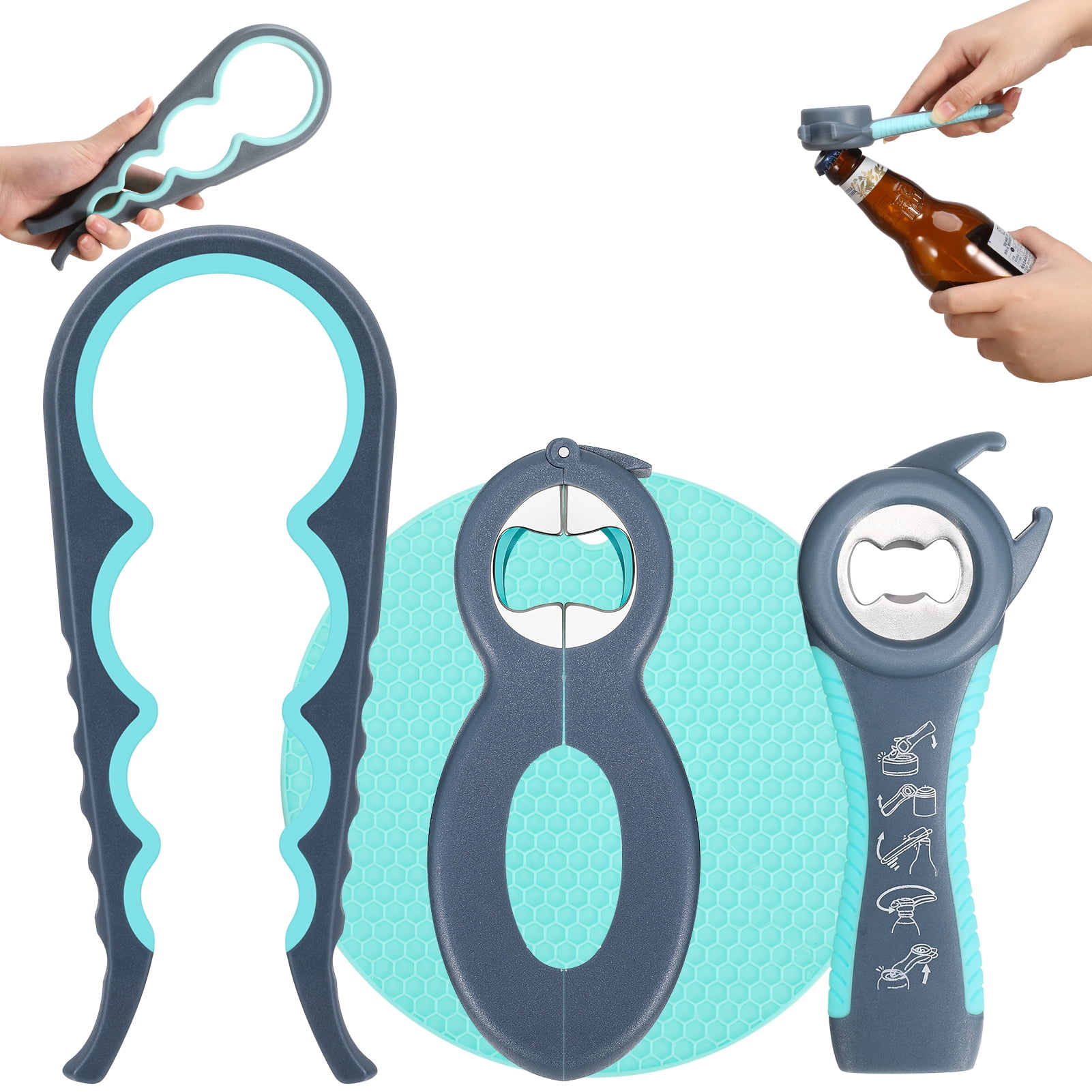 Bocaoying 5 in 1 Jar Opener with Non Slip Grip for Arthritis, with Wine