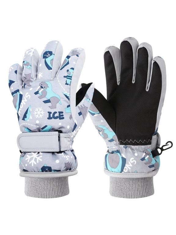 Kids Gloves Winter Ski Thermal Gloves Coral Fleece Lined Snow Gloves Touchscreen Windproof Anti-Slip Gloves for Age7-9 Boys Girls Kid Skiing Running Walking Skiing Snowboarding