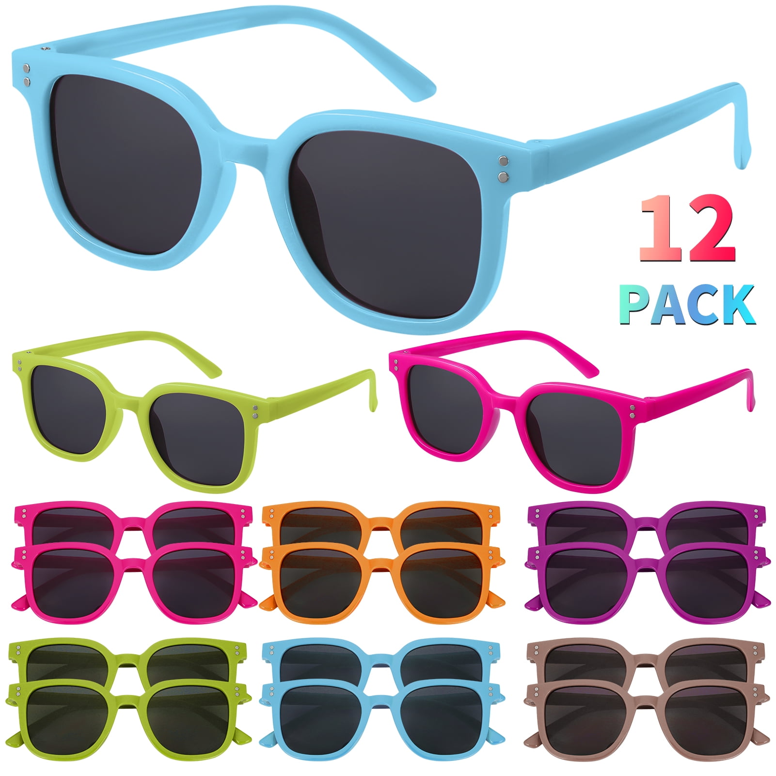 Bocaoying Kids Sunglasses Bulk, 12 Pack Kids Sunglasses Party Favor, Neon Sunglasses for Kids Boys and Girls Age 3-8 - Gift for Birthday, Graduation Party Suppl