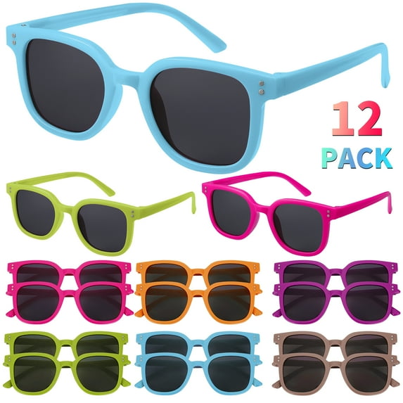 Bocaoying Kids Sunglasses Bulk, 12 Pack Kids Sunglasses Party Favor, Neon Sunglasses for Kids Boys and Girls Age 3-8 - Gift for Birthday, Graduation Party Supplies, Pool Party Favors
