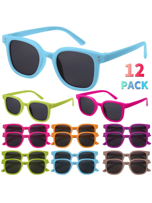 Kids Sunglasses Bulk, 12 Pack Kids Sunglasses Party Favor, Neon Sunglasses for Kids Boys and Girls Age 3-8 - Gift for Birthday, Graduation Party Supplies, Pool Party Favors