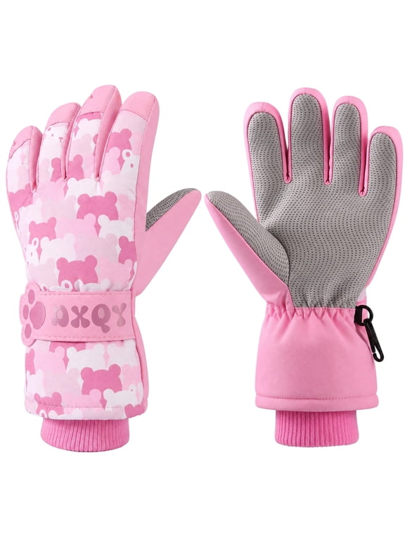Kids Winter Snow Ski Gloves - Insulated Warm Gloves for Cold Weather Snowboard Gloves with Bright Colorful Pattern, Ideal Gift for Grils 2-4 & 4-8 Years