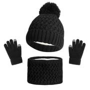 Kids Winter Warm Beanie Hat Scarf Gloves Set,3 in 1 Thermal Knitted Pom Bobble Hat Scarf Gloves Set for Girls Boys 3-8 Children Winter Warm Accessories Set for 
