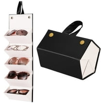Bocaoying Leather 5-Slot Multiple Travel Sunglasses Organizer Case,Hanging Foldable Eyeglasses Case Storage Box for Men Women(Black)