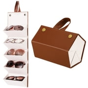 Bocaoying Leather 5-Slot Multiple Travel Sunglasses Organizer Case,Hanging Foldable Eyeglasses Case Storage Box for Men Women