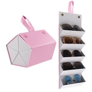 Bocaoying Leather 5-Slot Multiple Travel Sunglasses Organizer Case,Hanging Foldable Eyeglasses Case Storage Box for Women