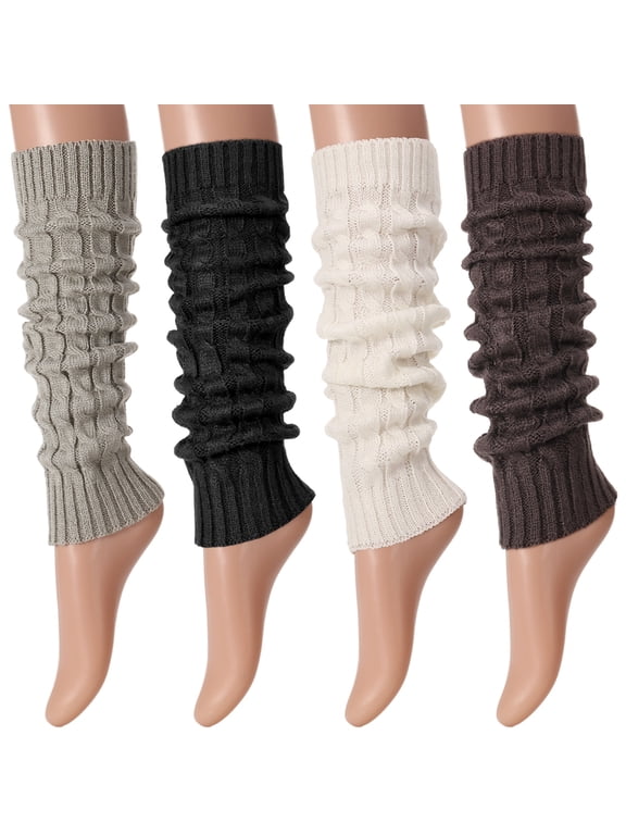 Leg Warmers for Women 4 Pack, Thermal Knit Leg Warmers, 80s Party, Sports & Workout, Stretchy & Soft