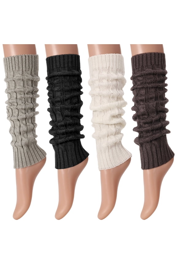 Leg Warmers for Women 4 Pack, Winter Thermal Knit Leg Warmers, 80s Party, Sports & Workout, Stretchy & Soft