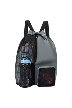 Mesh Drawstring Swim Backpack, Quick-Drying Beach Bag for Swimming & Gym Workout, Gray