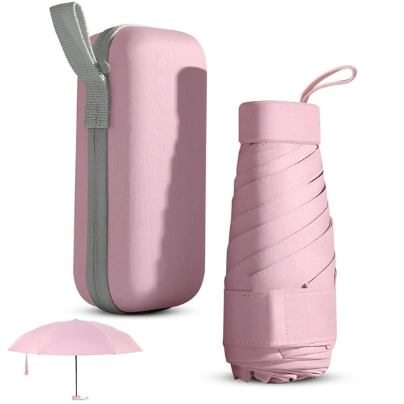 Bocaoying Mini Folding Umbrella with Case, Lightweight Portable Umbrella, Light Compact Rain Umbrella for Travel Outdoor Daily Use, Small Sun & Rain Pocket Umbrella for Girls and Women(Pink)